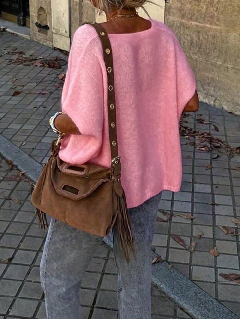 Gentle Pink Casual Women's V-Neck Button Short Sleeve Oversized Knit Cardigan - Picture 2 of 10